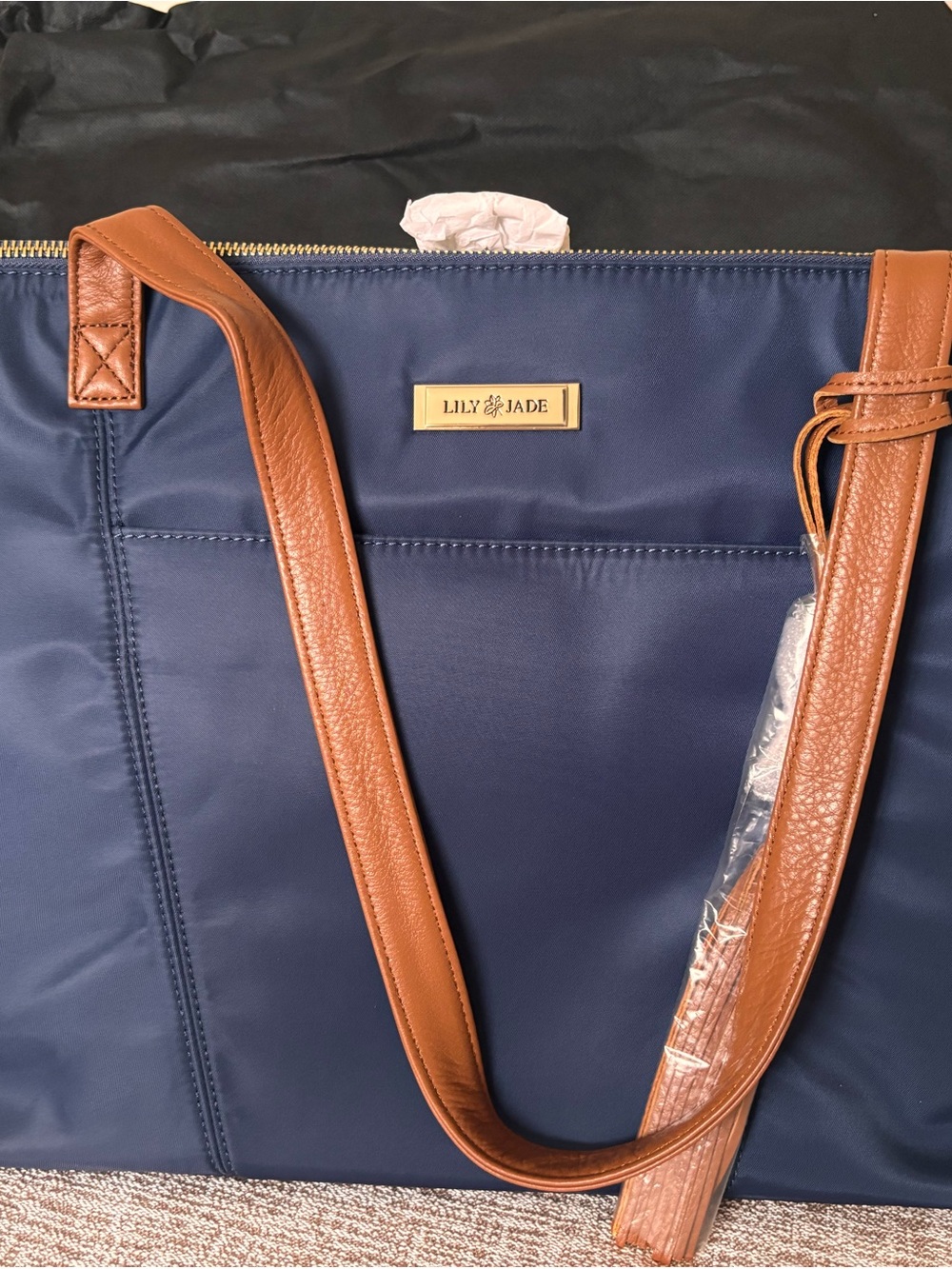 Lily Jade Navy Tote with Tan Straps